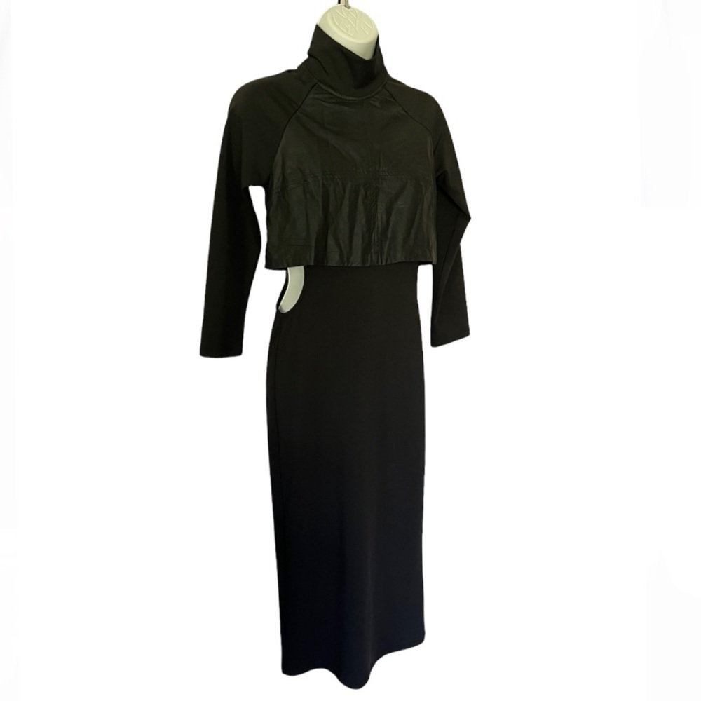 Mod Black Label black cutout mock turtleneck midi dress size medium NWOT